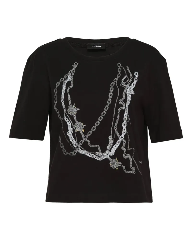 WE 11 DONE T-Shirt mit Ketten-Print - Schwarz Schwarz