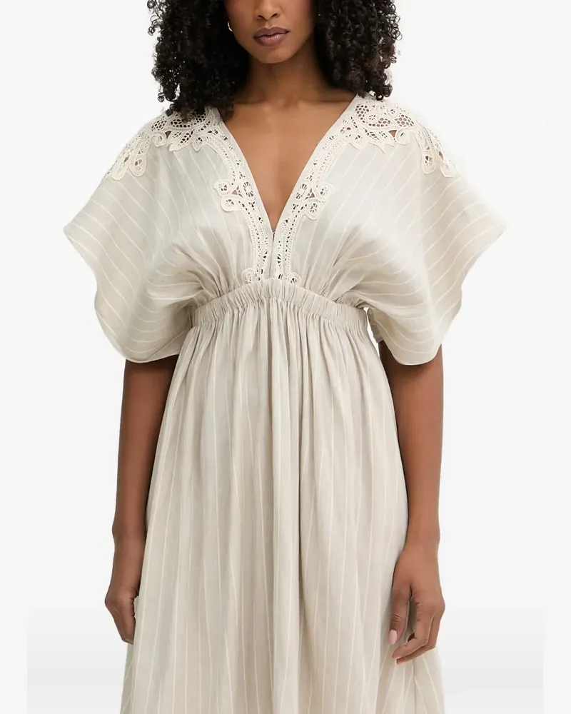 Twin-Set lace-trimmed striped mini dress - Nude Nude