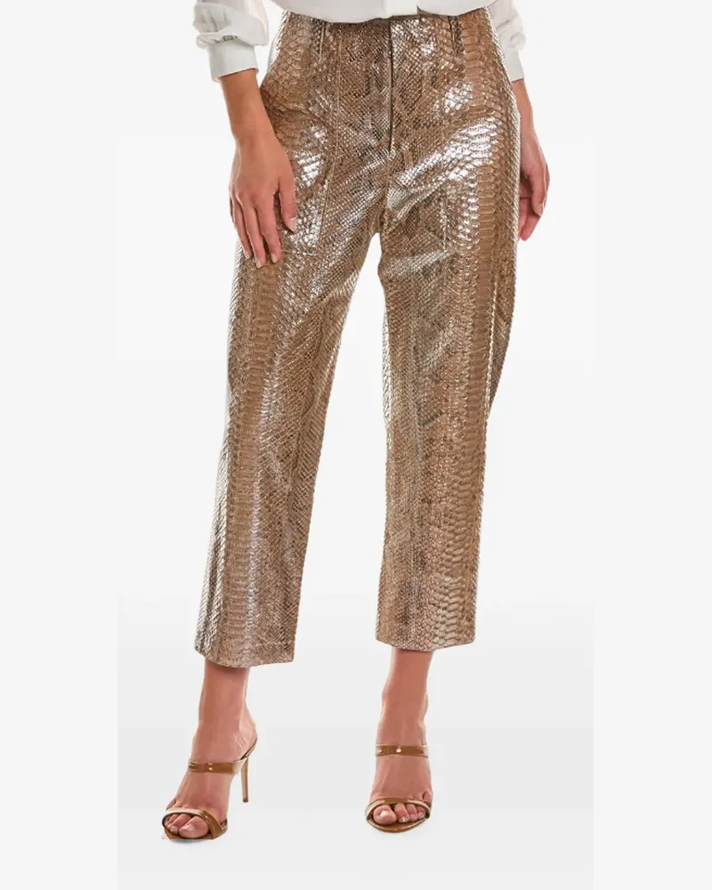 Brunello Cucinelli snake-effect leather trousers - Gold Gold