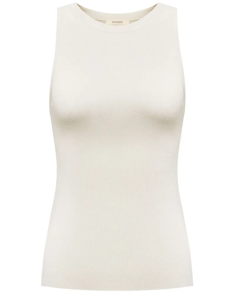 12 STOREEZ Geripptes Tanktop - Weiß Weiß