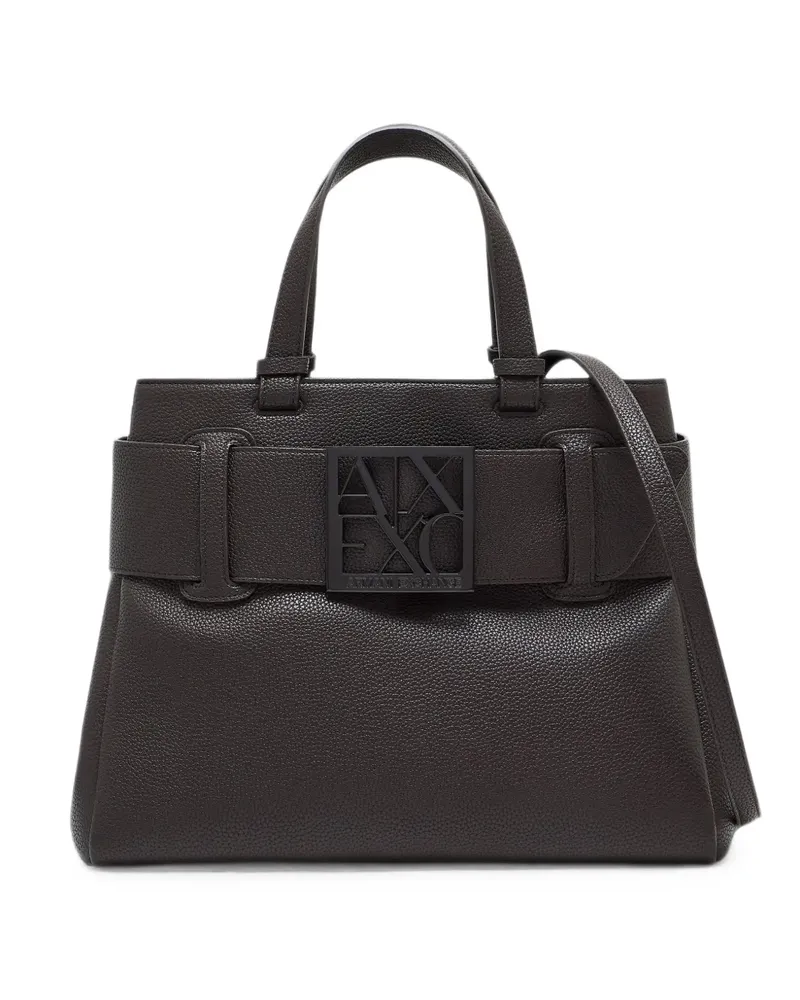 Armani Exchange Strukturierte Handtasche mit Logo-Schild - Braun Braun