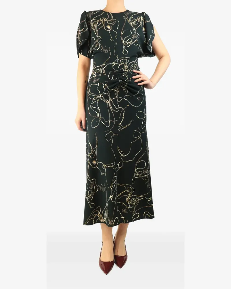 Victoria Beckham chain-print gathered-waist midi dress - Grün Grün