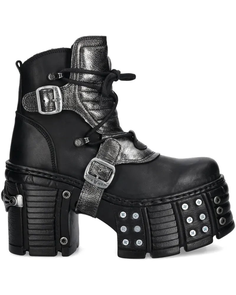 New Rock Plateau-Stiefel mit Schnalle 120mm - Schwarz Schwarz