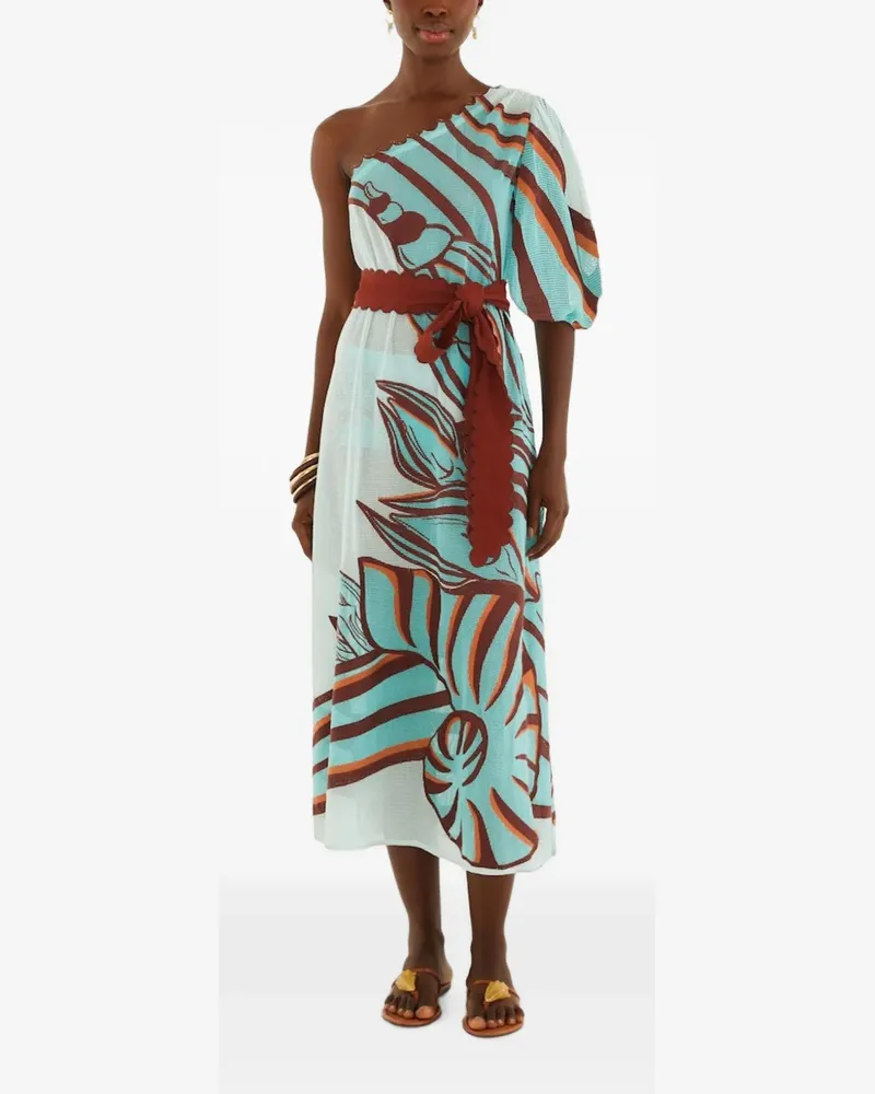 FARM Rio one-shoulder graphic-print midi dress - Blau Blau