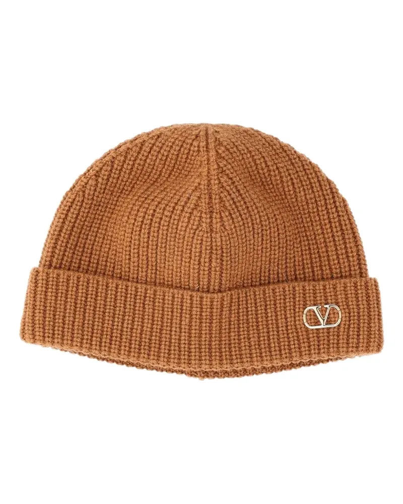 Valentino Garavani Gerippte Beanie mit Logo - Braun Braun