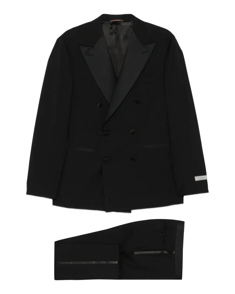 Canali Doppelreihiger Smoking mit Logo-Patch - Schwarz Schwarz
