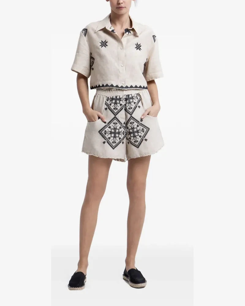 Greek Archaic Kori embroidered cropped shirt - Nude Nude