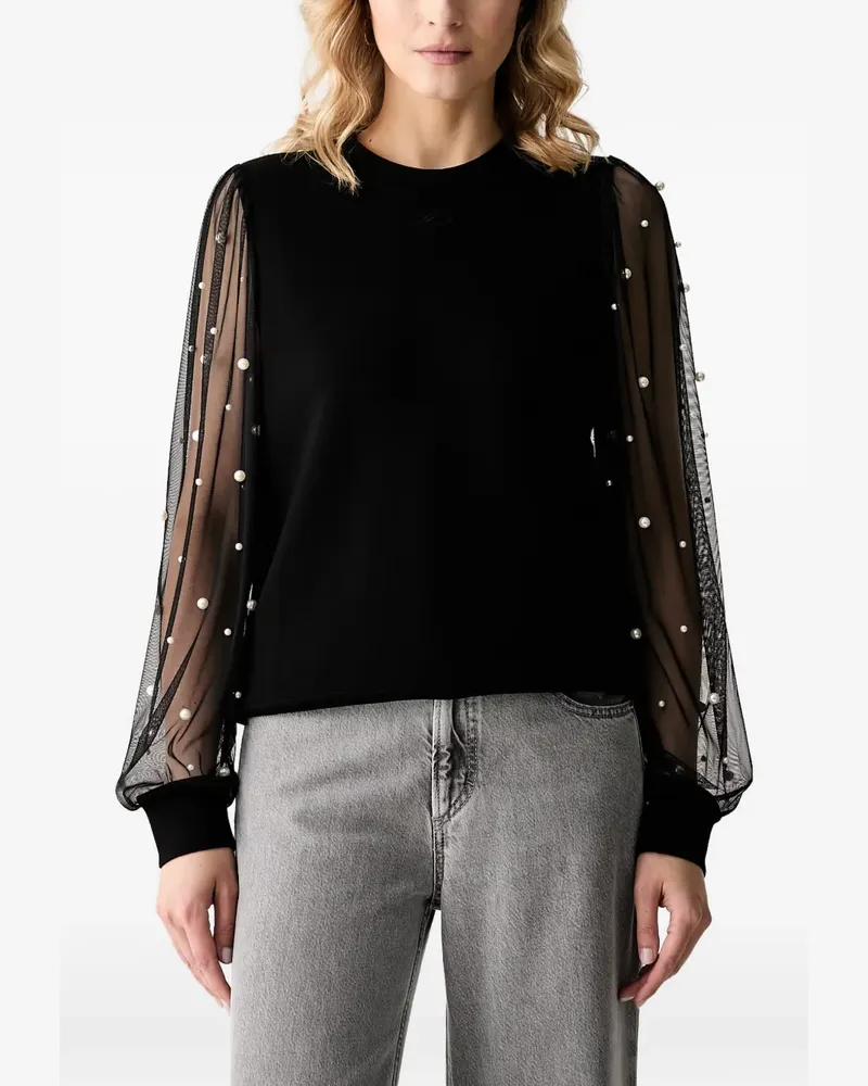 Karl Lagerfeld faux-pearl sheer-sleeve top - Schwarz Schwarz
