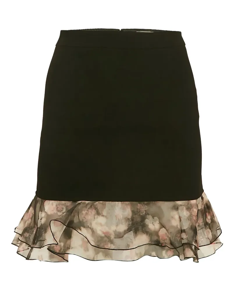 Elisabetta Franchi Pre-owned Gerüschter Minirock mit Blumen-Print - Schwarz Schwarz