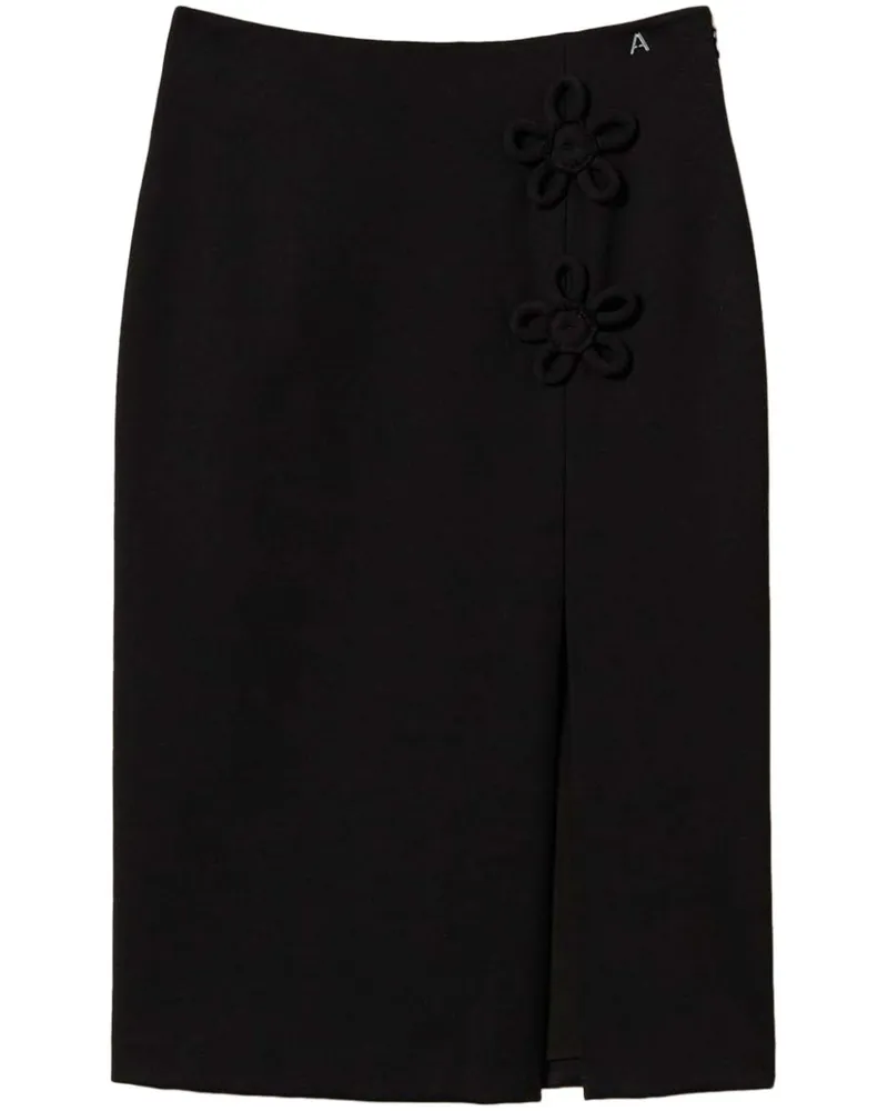 Twin-Set Rock mit Blumenapplikation - Schwarz Schwarz
