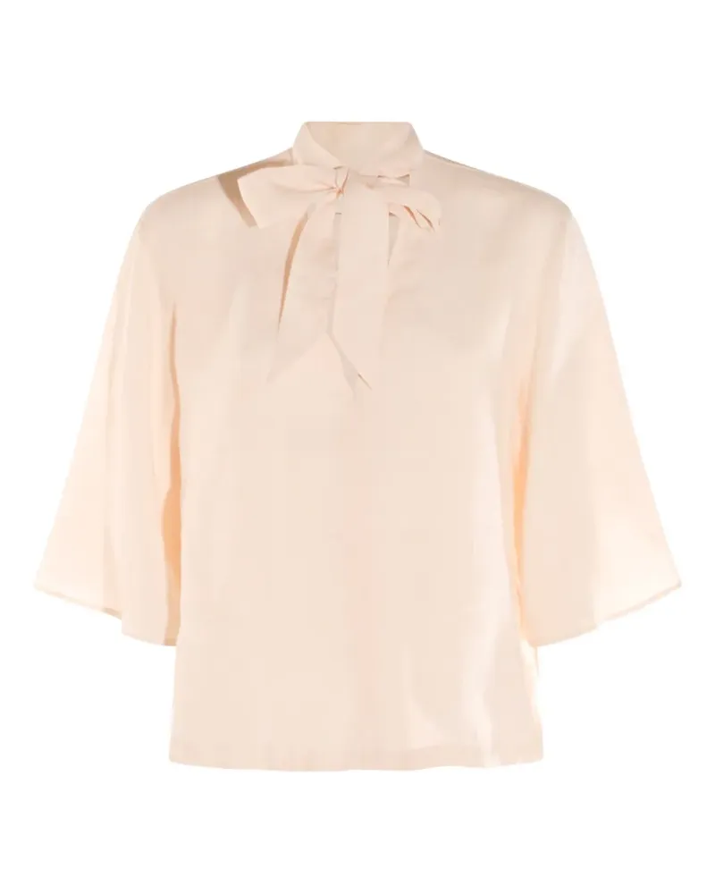 Glanshirt Bluse mit Schleifenkragen - Rosa Rosa