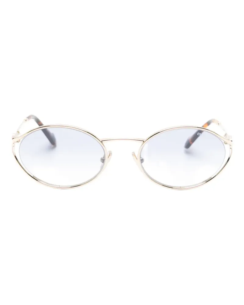 Miu Miu logo-plaque oval-frame sunglasses - Gold Gold