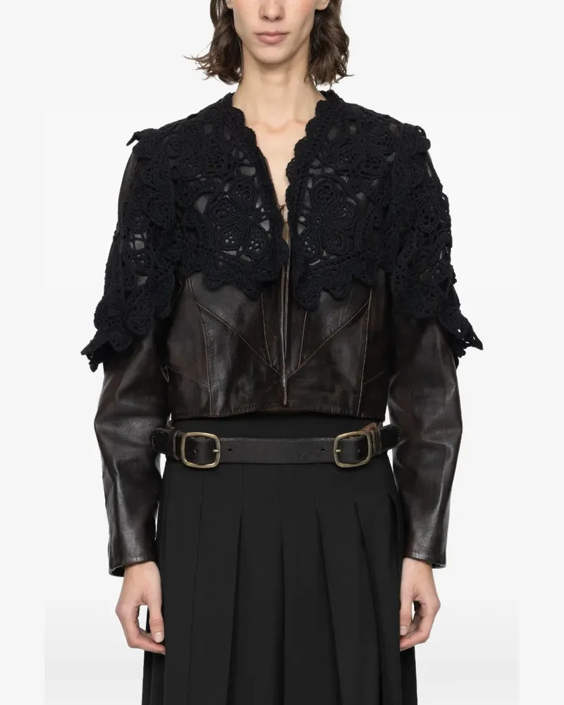 Sea V-neck leather jacket - Braun Braun