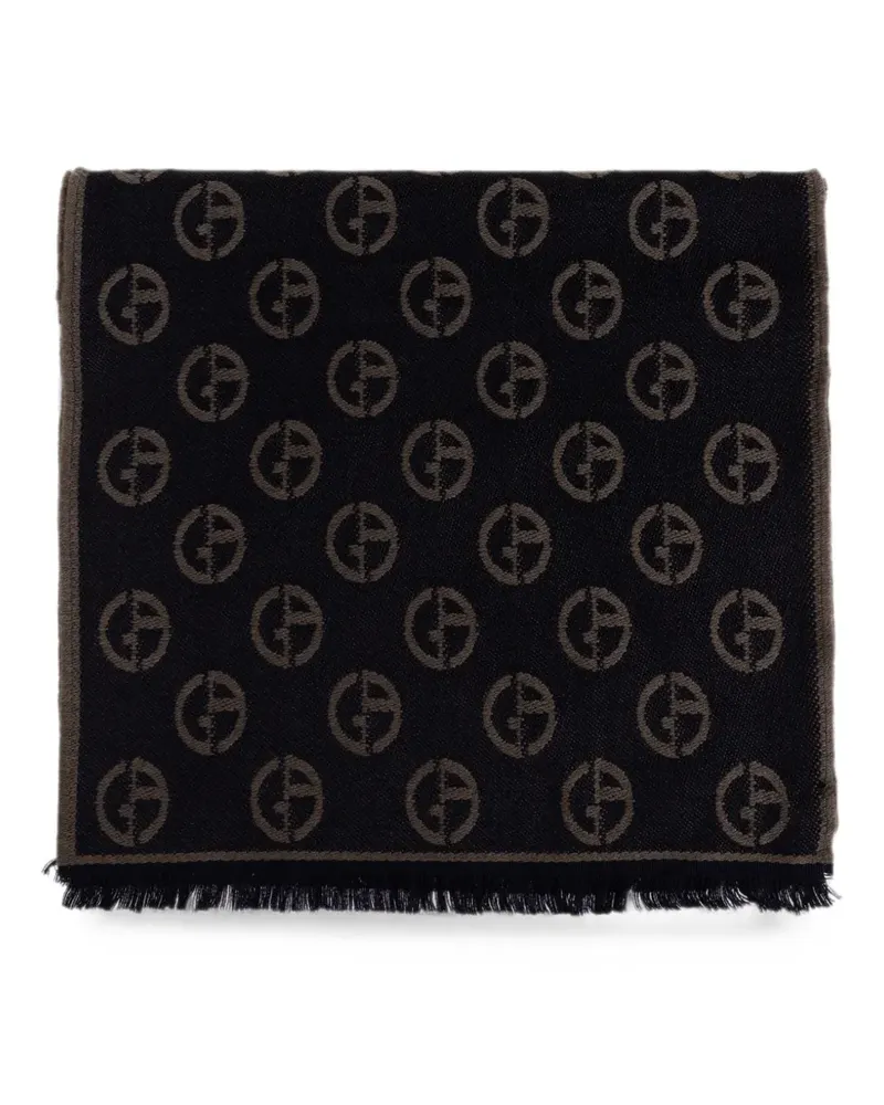 Giorgio Armani monogram-pattern frayed scarf - Blau Blau