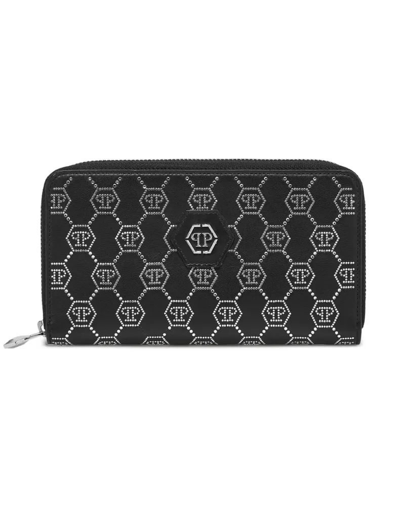 Philipp Plein Monogram Portemonnaie mit Nieten - Schwarz Schwarz