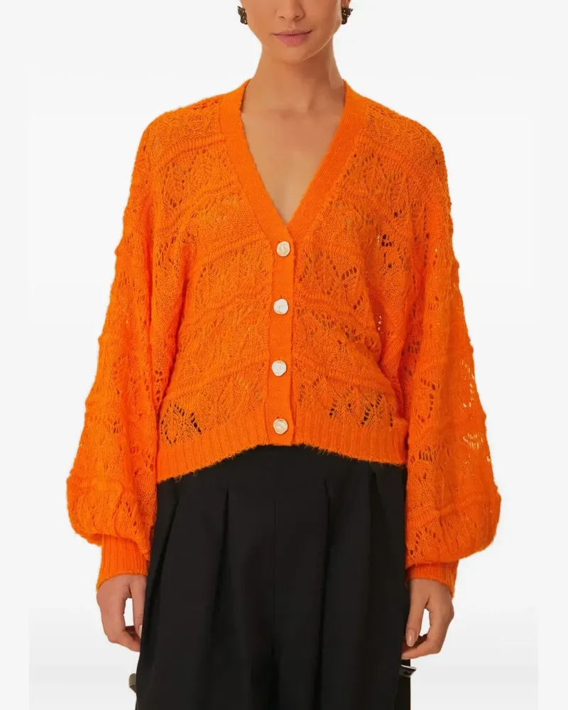 FARM Rio balloon-sleeve open-knit cardigan - Orange Orange