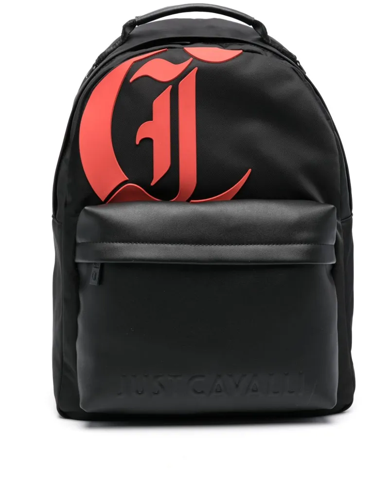 Just Cavalli Gabardine-Rucksack mit Logo-Applikation Schwarz