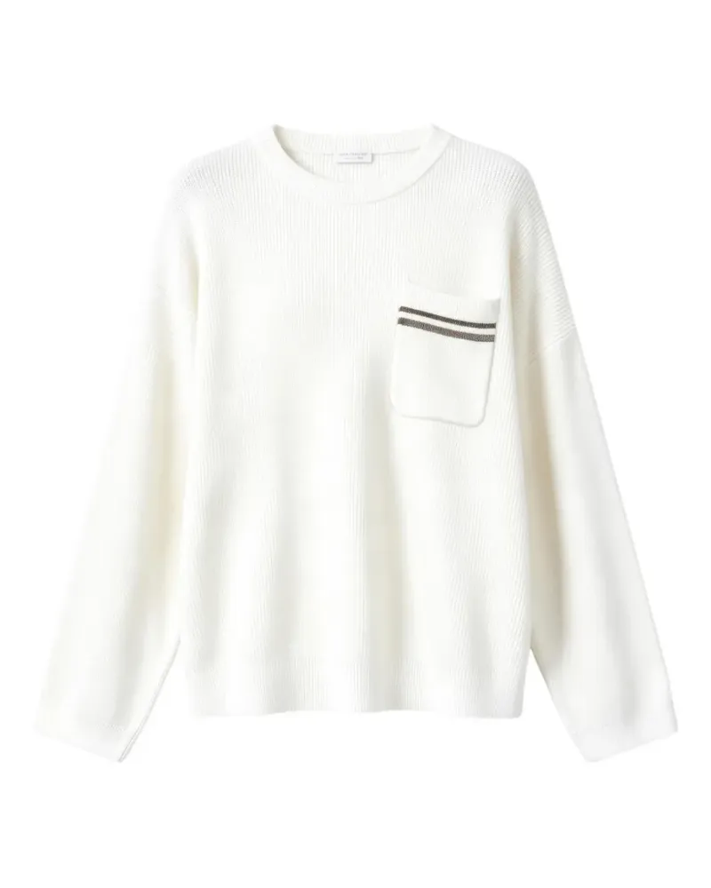 Brunello Cucinelli Gerippter Pullover mit Brusttasche - Weiß Weiß
