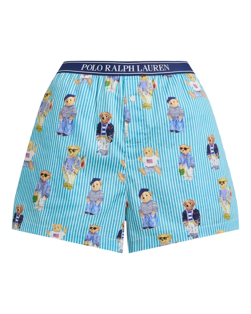 Ralph Lauren Gestreifte Pyjama-Shorts mit Polo Bear - Blau Blau