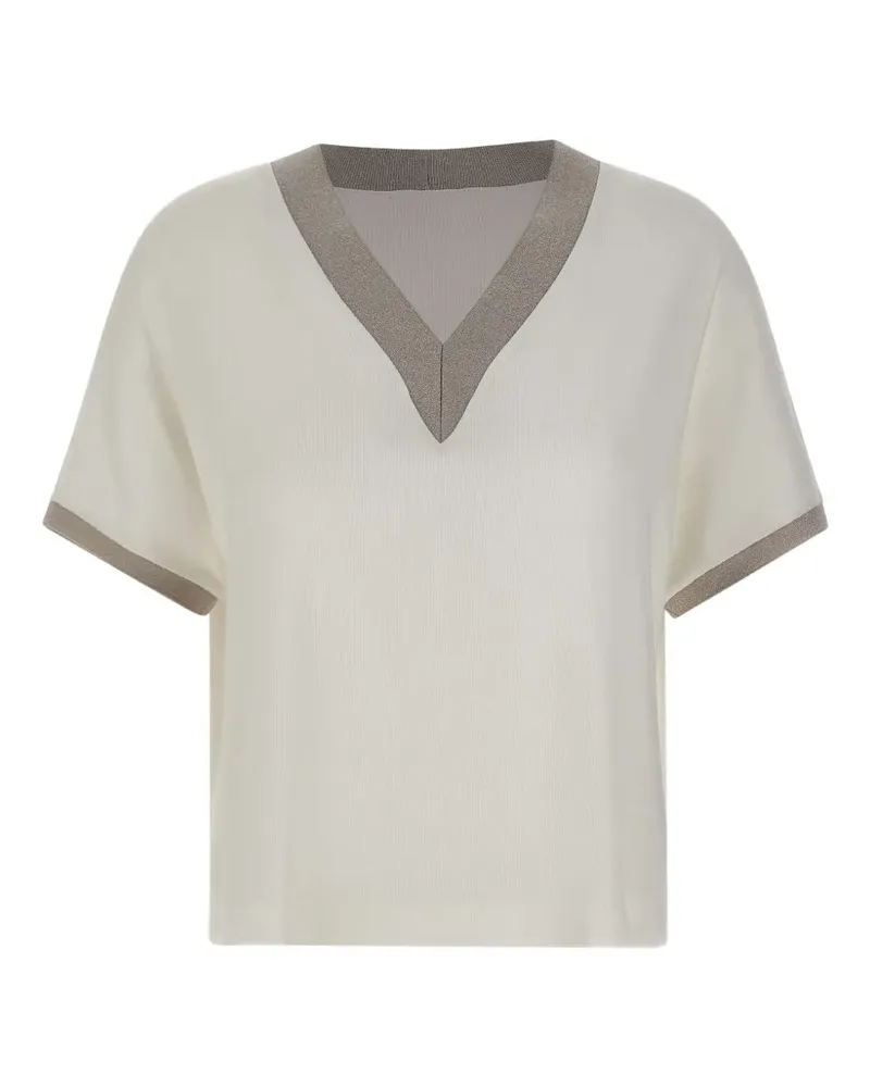 Gran Sasso micro-ribbed V-neck sweater - Nude Nude