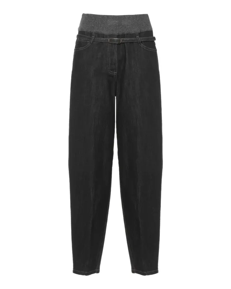 PANICALE Cashmere Jeans mit Strickbund und Gürtel - Schwarz Schwarz