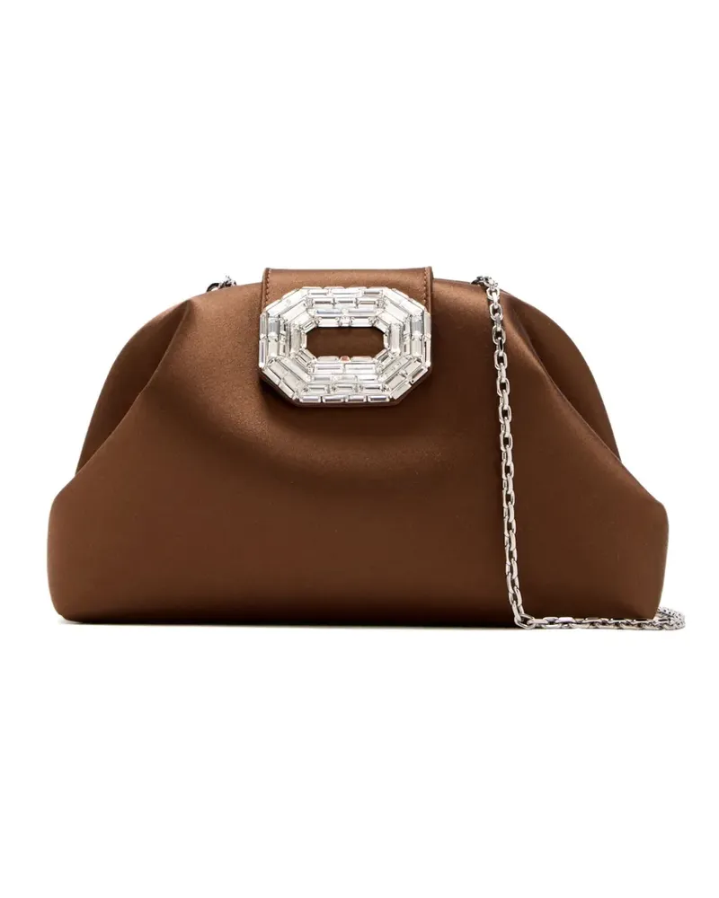 Amina Muaddi Camelia Clutch aus Satin mit Kristallen - Braun Braun