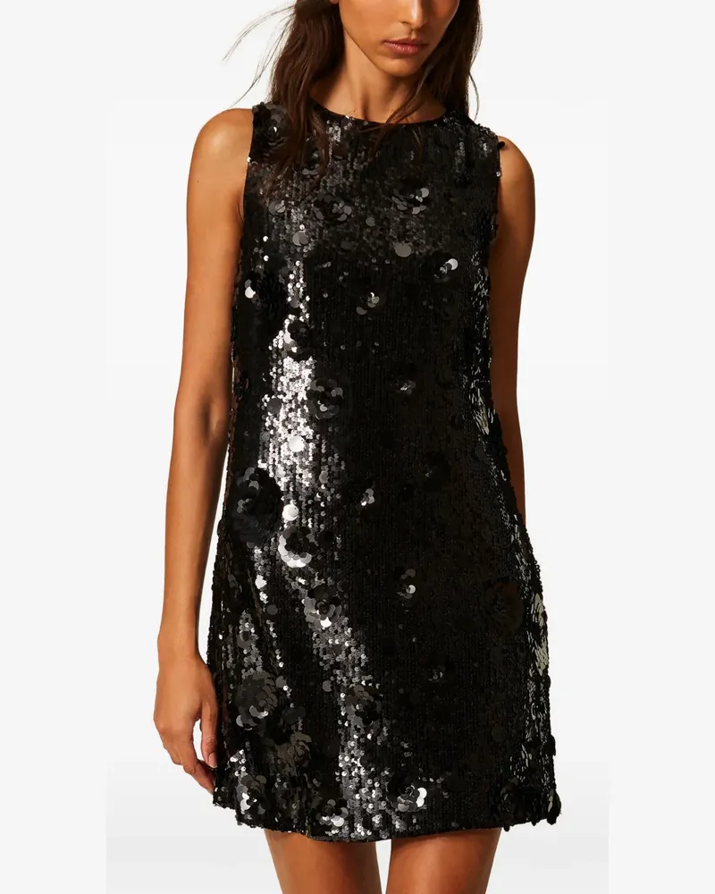 Twin-Set full-sequin long dress with flowers - Schwarz Schwarz