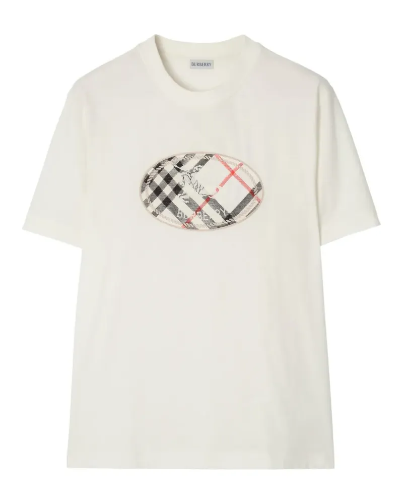 Burberry Kariertes T-Shirt mit Ritterstempel - Weiß Weiß