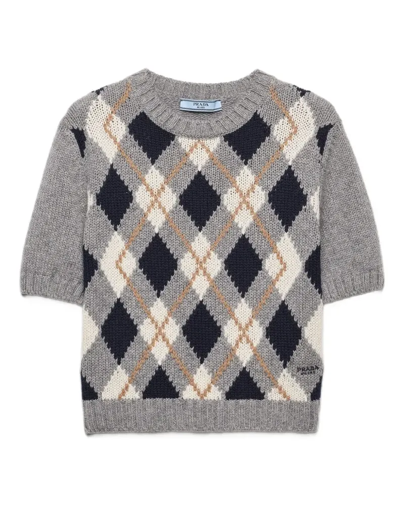 Prada Kurzärmeliger Pullover mit Rautenmuster - Grau Grau