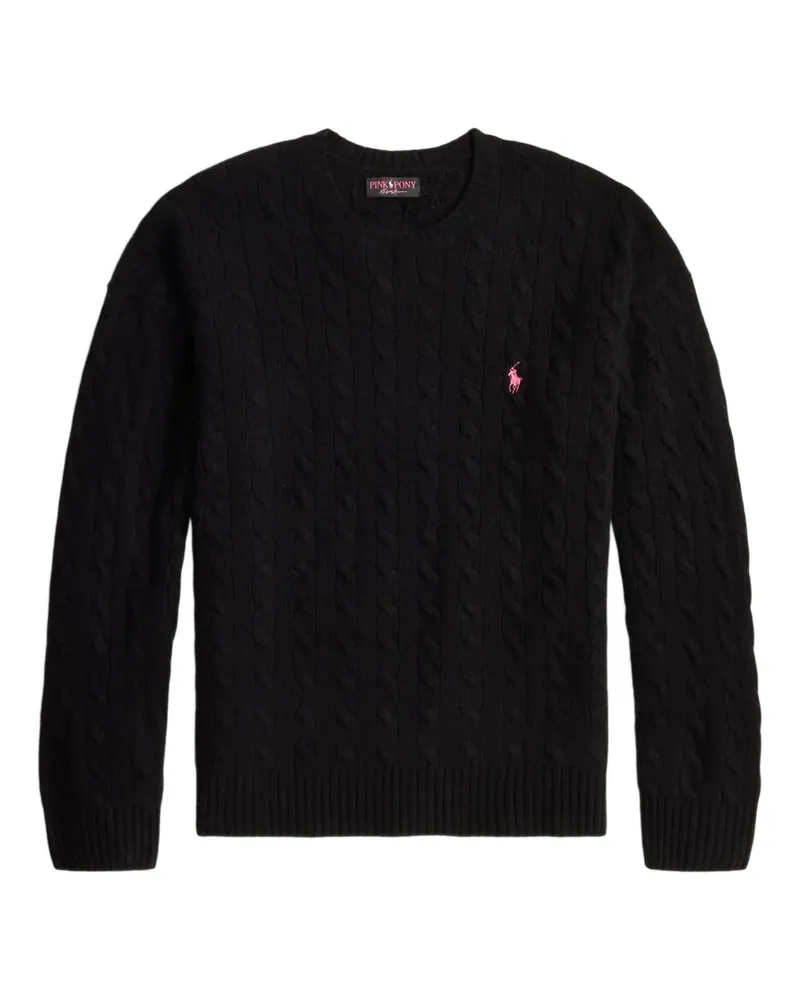 Ralph Lauren Pink Pony Relaxed Fit Pullover mit Zopfmuster - Schwarz Schwarz