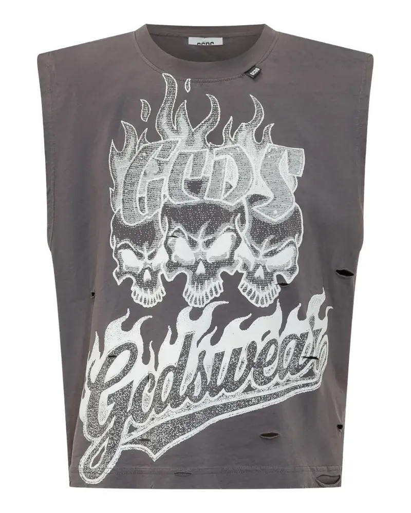 GCDS Ärmelloses Distressed Riders T-Shirt - Grau Grau