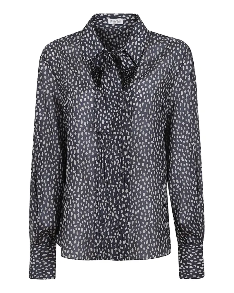 Brunello Cucinelli polka-dot pussy-bow shirt - Blau Blau