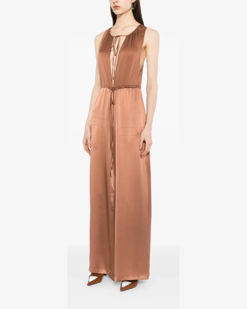 Kiki De Montparnasse Plissierter Jumpsuit mit Schleifenkragen - Braun Braun