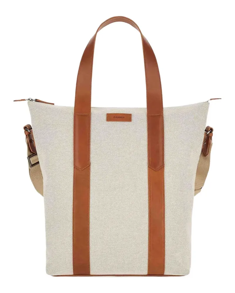 Canali Tote Bag mit Lederbesatz - Nude Nude