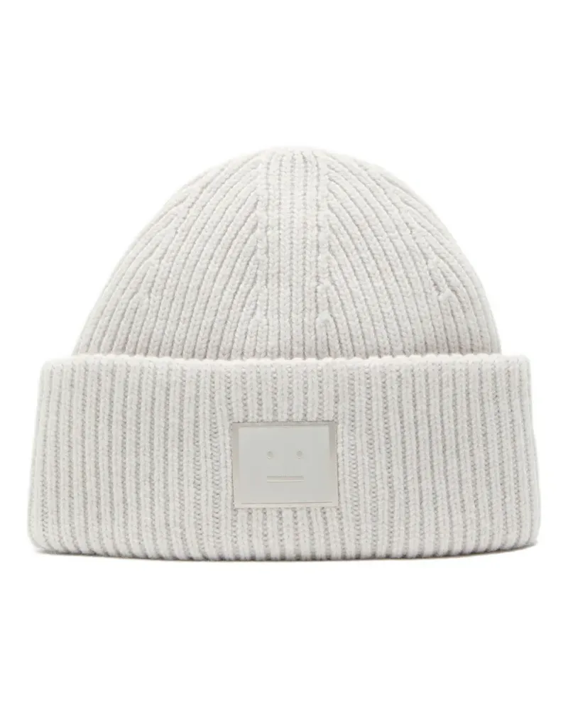 Acne Studios Gerippte Beanie mit Gesicht-Patch - Grau Grau