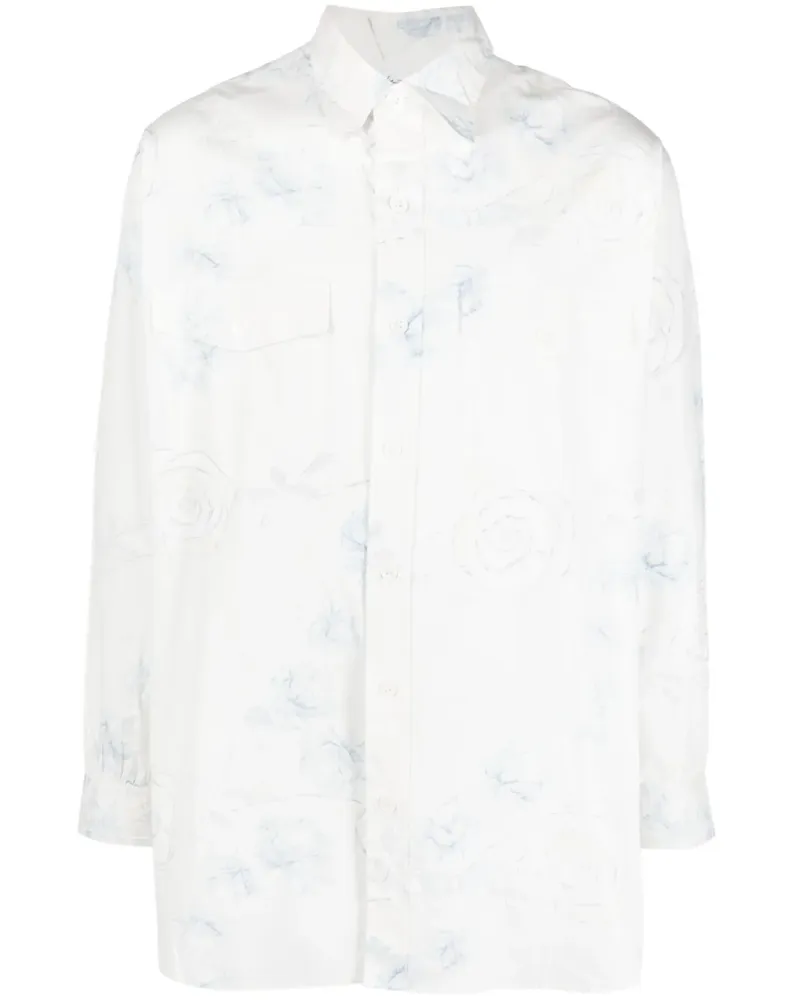 Yohji Yamamoto Hemd mit Blumen-Print - Weiß Weiß
