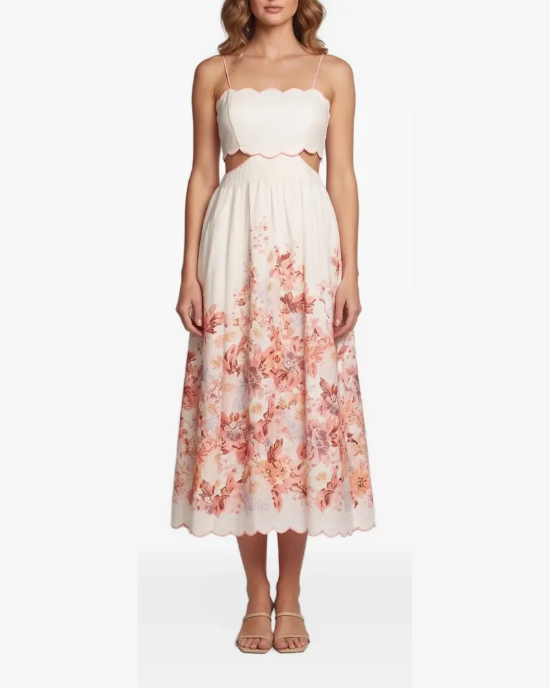 Zimmermann Devi scalloped midi dress - Nude Nude