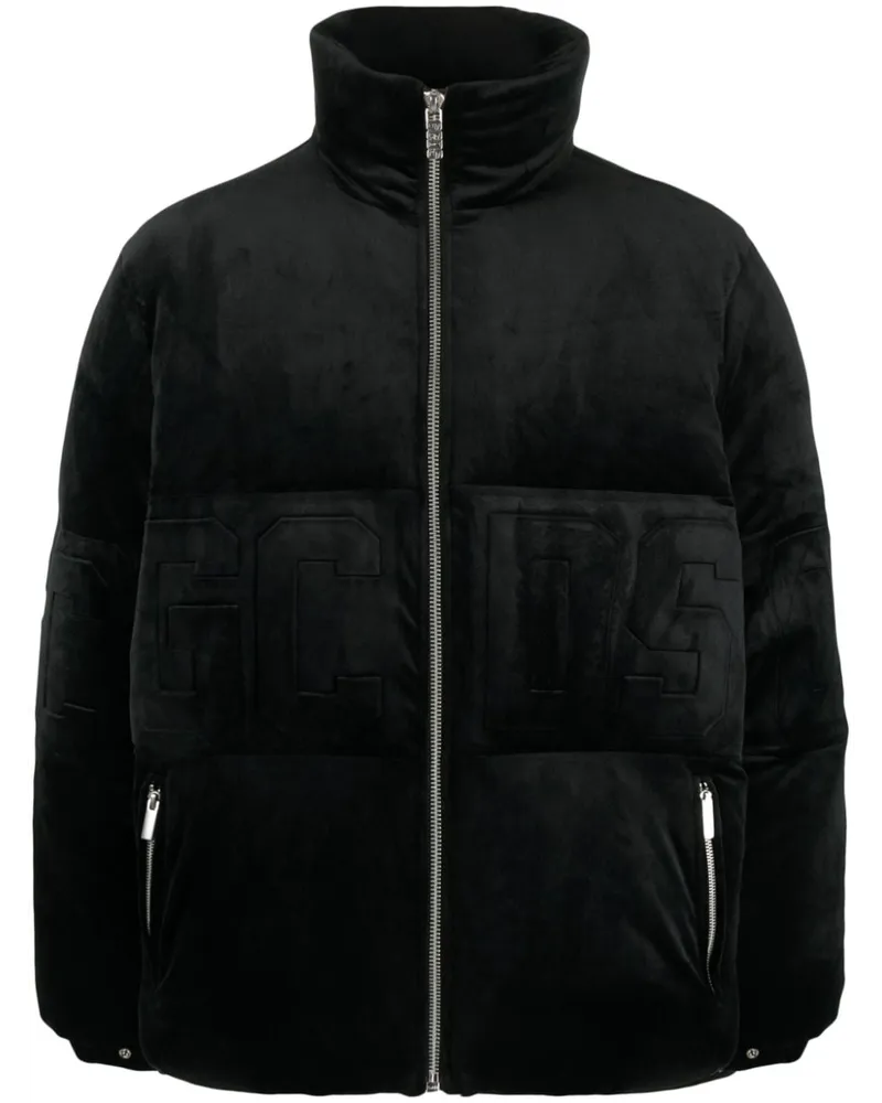 GCDS Gefütterte Samtjacke mit Logo-Prägung - Schwarz Schwarz