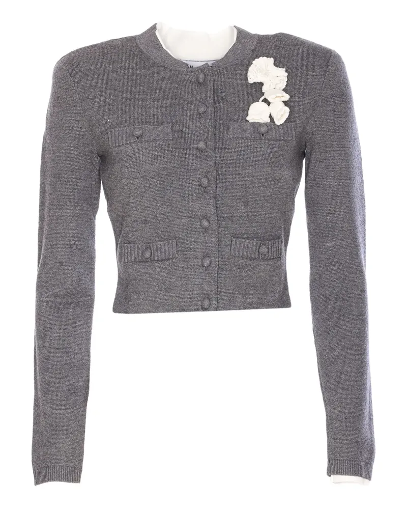 Self-Portrait Geknöpfter Cardigan mit Häkelblume - Grau Grau