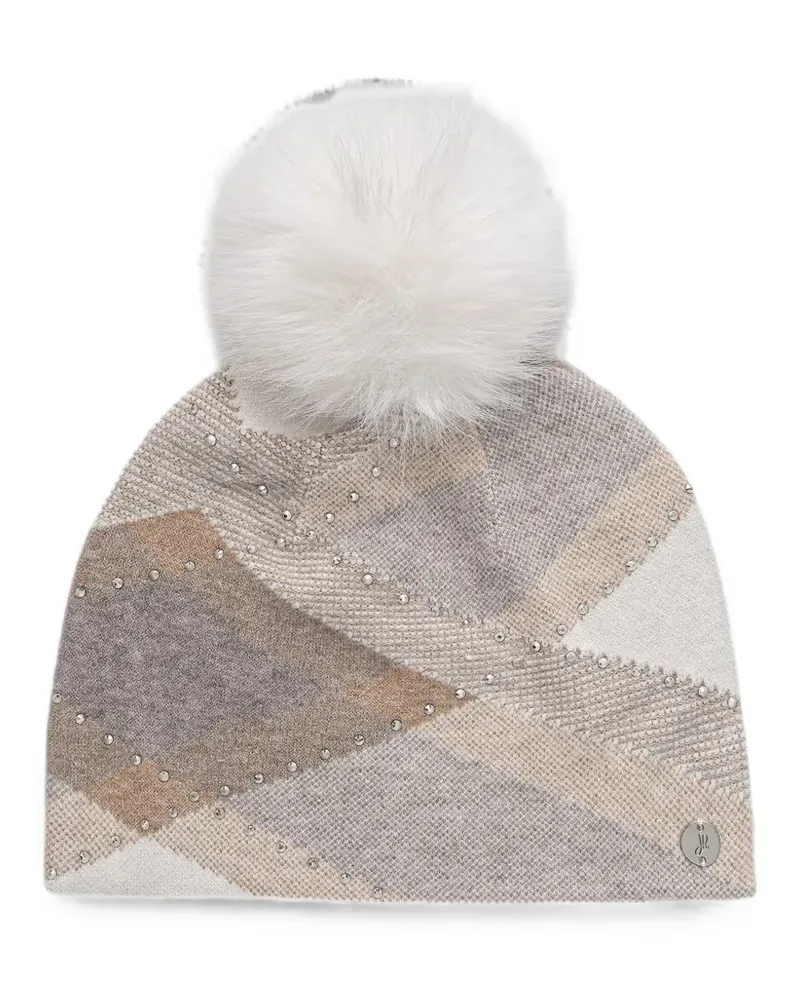 Joseph Ribkoff rhinestone-embellished pompom beanie hat - Nude Nude