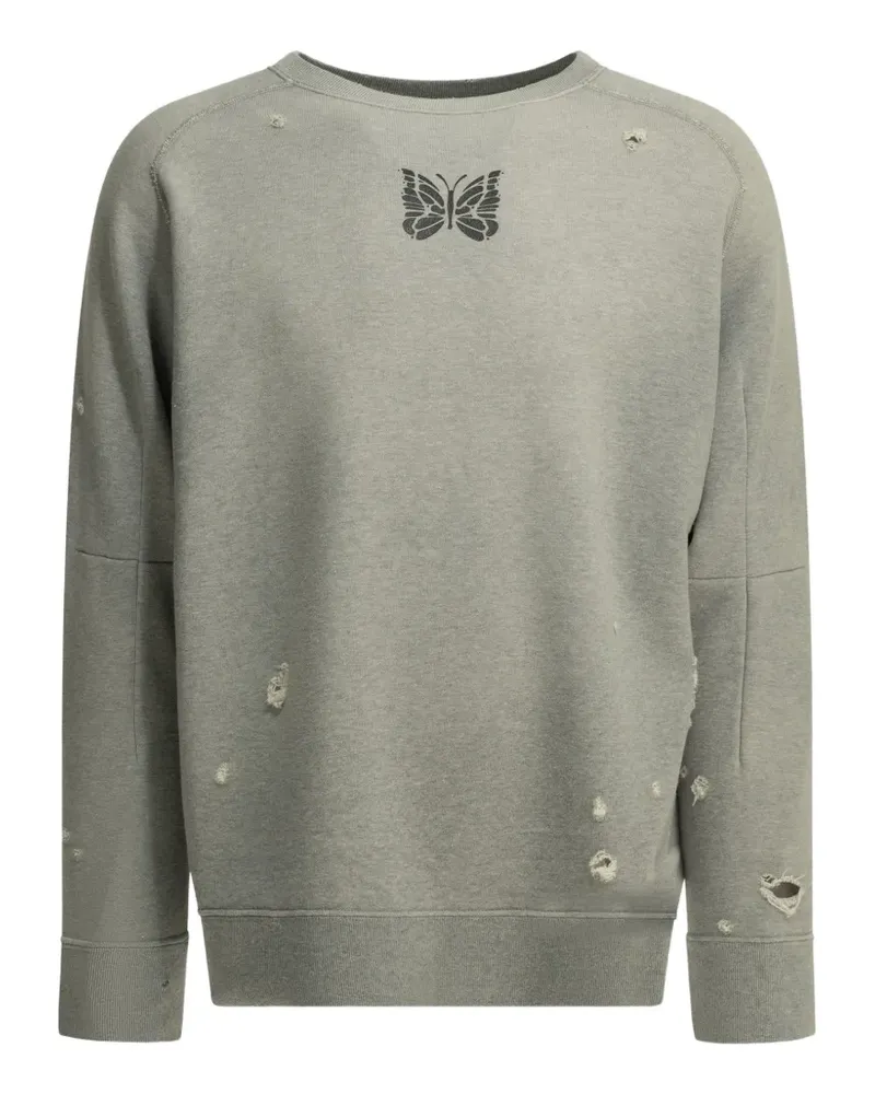 NEEDLES butterfly-print distressed-effect sweatshirt - Grau Grau
