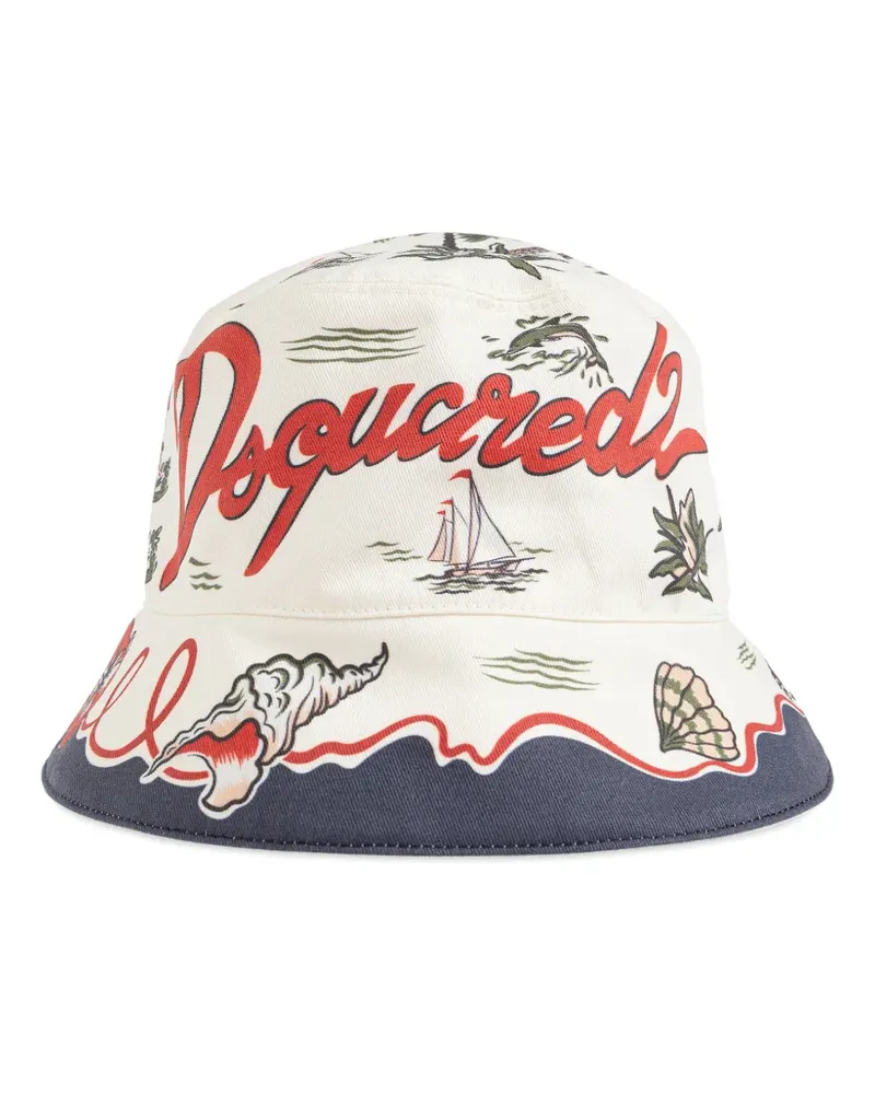 Dsquared2 Fischerhut mit Strandprint - Weiß Weiß