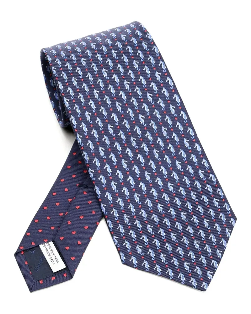 Ferragamo seahorse-print silk tie - Blau Blau