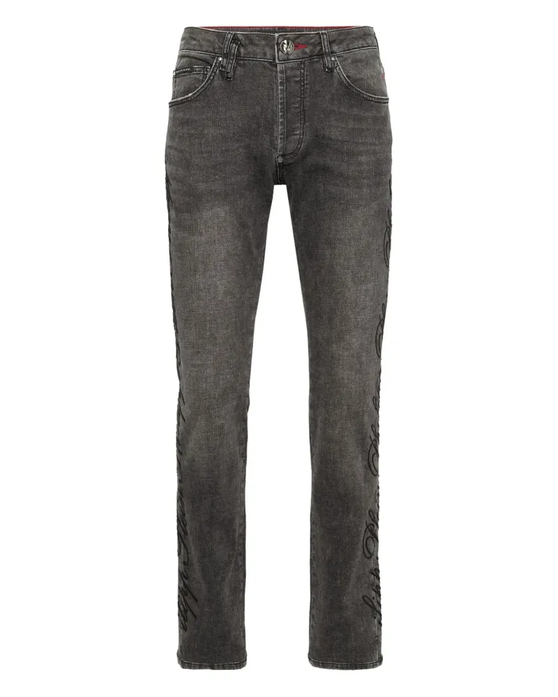 Philipp Plein Gerade Jeans mit Cursive-Stickerei - Grau Grau