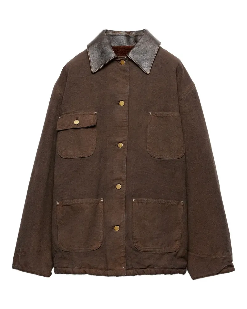 Prada Canvas-Jacke mit Lederkragen - Braun Braun