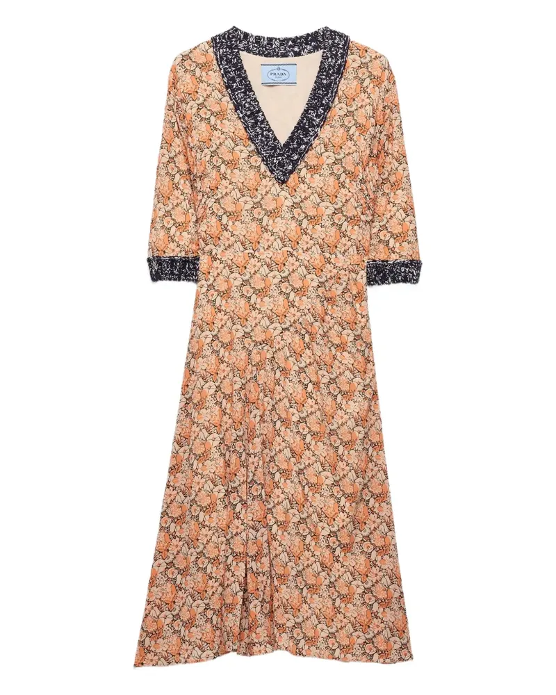 Prada Gestricktes Midikleid mit Blumen-Print - Orange Orange