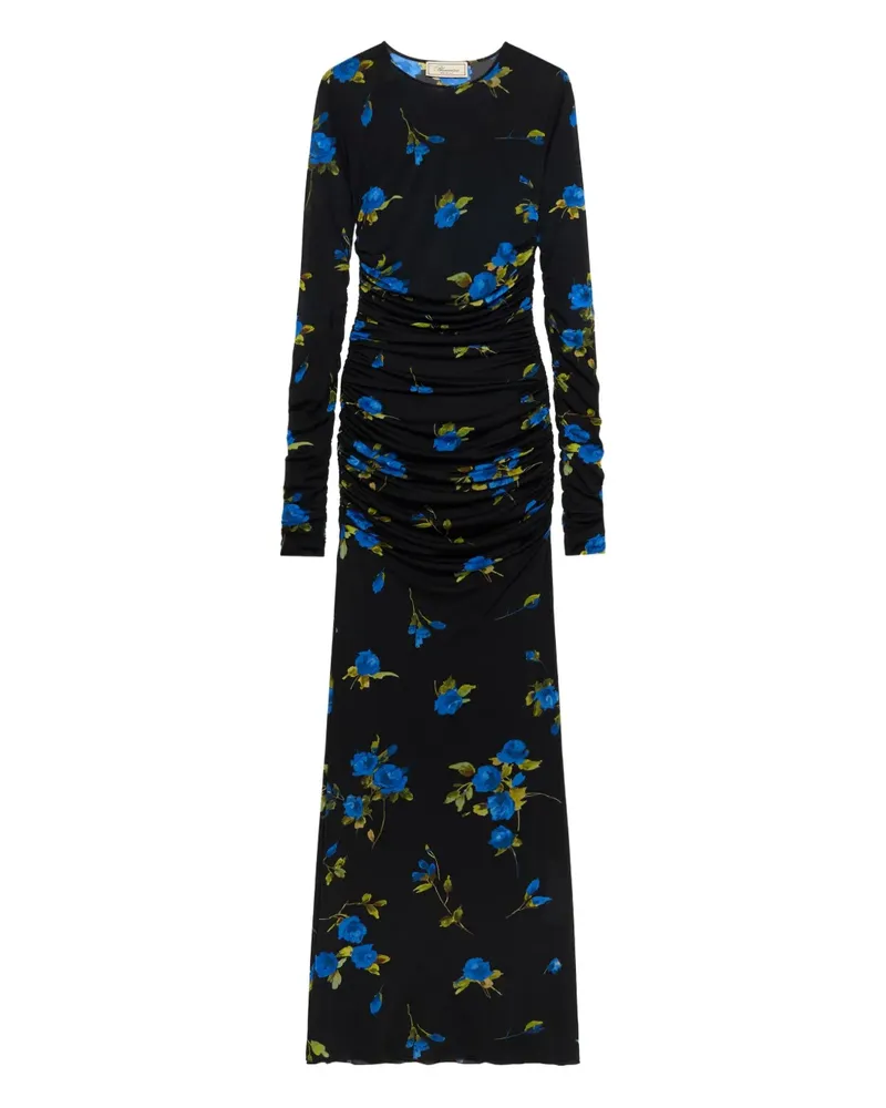 Blumarine Gerüschtes Maxikleid mit Blumenmuster - Schwarz Schwarz