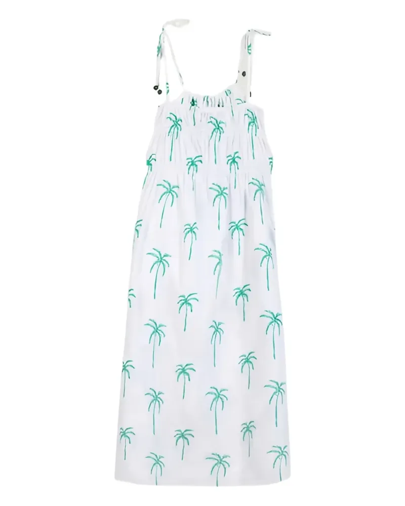 Maison Labiche Gesmoktes Kleid mit Palmen - Weiß Weiß