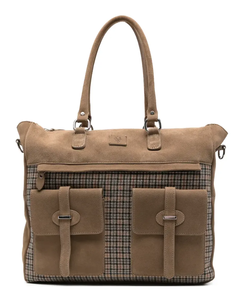Eleventy Karierter Tote Bag mit Wildledereinsätzen - Nude Nude