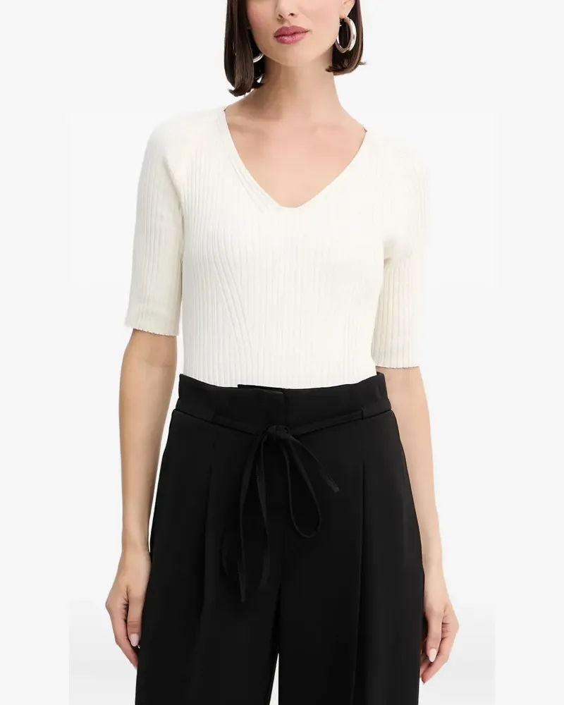 HUGO BOSS ribbed V-neck top - Nude Nude